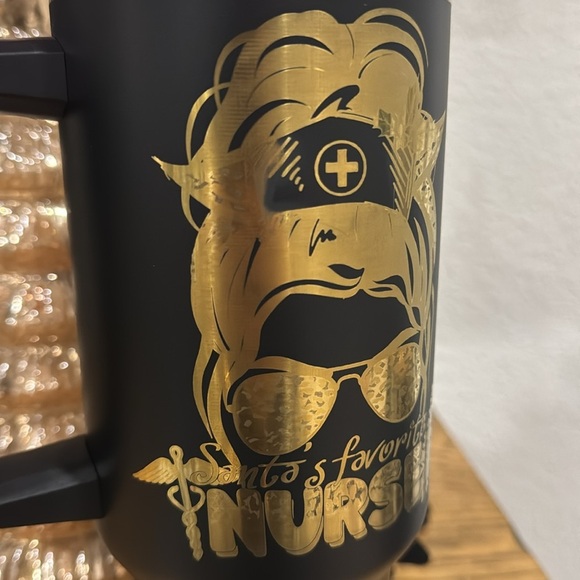 CUSTOM ENGRAVED/PERSONALIZED BLACK Travel Mug with Gold Under 40oz - Picture 9 of 9